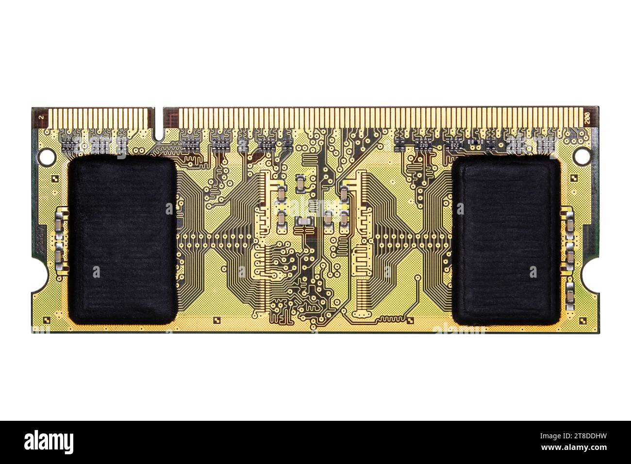 Gold plated industrial SODIMM DDR2 module with chip-on-board (COB) memory IC Stock Photo