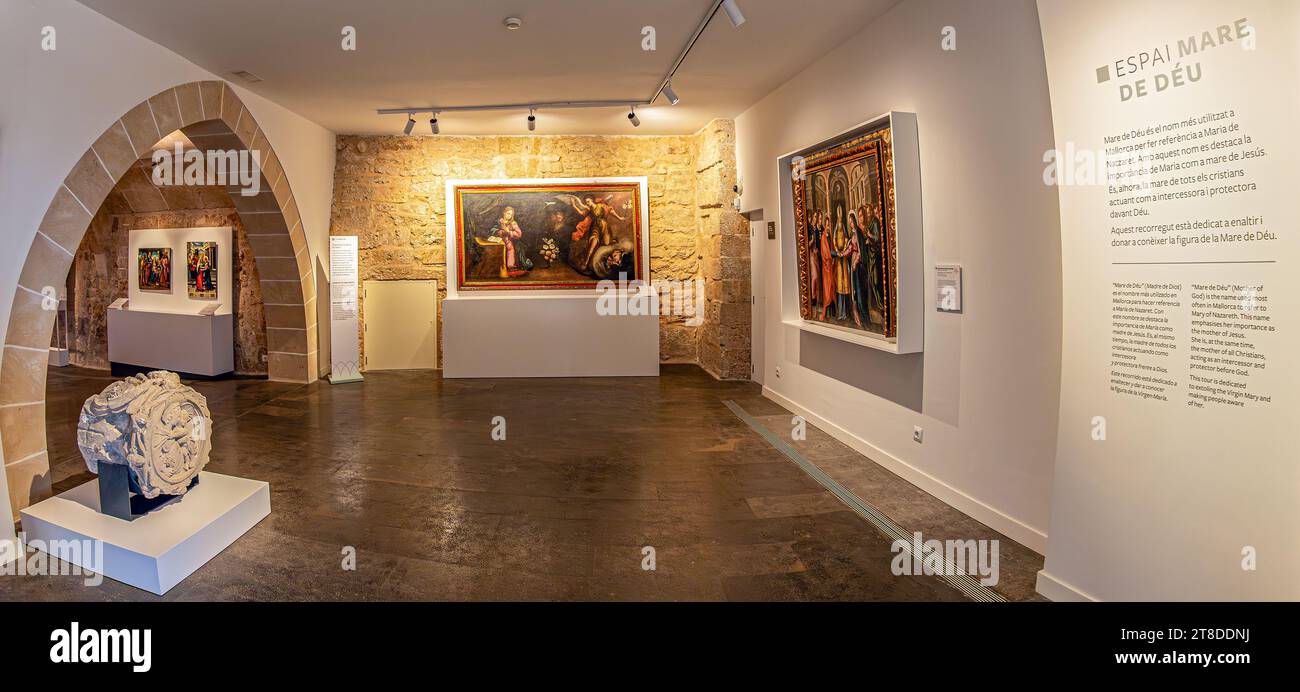 PALMA, SPAIN - SEPT. 20, 2023: Inside of the Museum of Sacred Art of Mallorca (Museu Diocesà de Mallorca), in Bishop's Palace, a building from the 13t Stock Photo