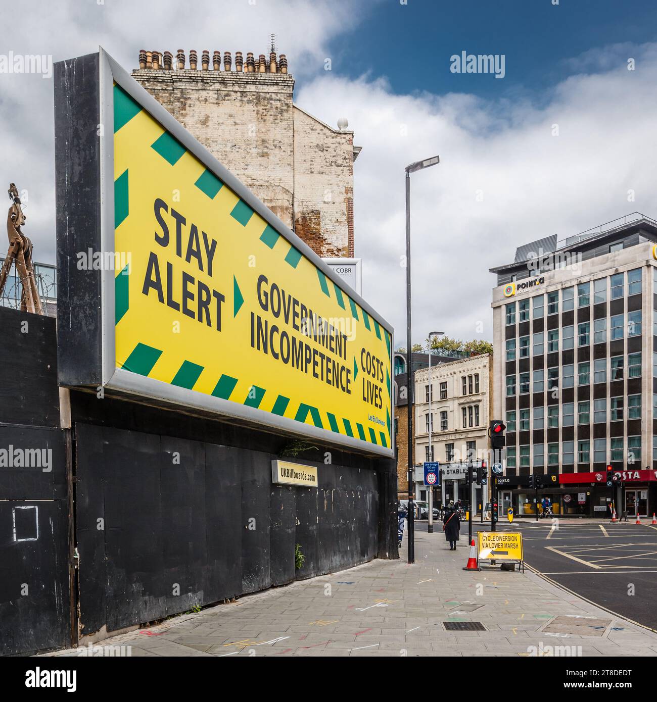 A humourous Covid Billboard in London during the first Lockdown in London. Stock Photo