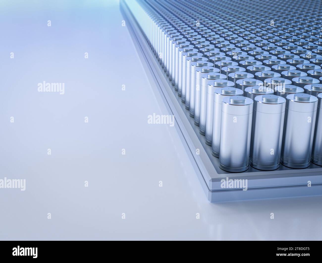 3d rendering group of alkaline or rechargeable batteries in a row Stock