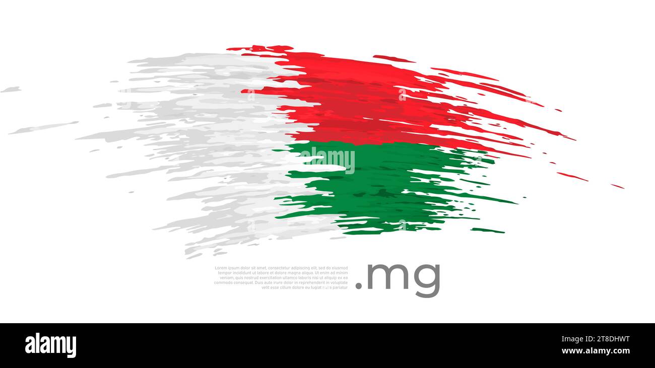 Madagascar flag. Brush strokes, grunge. Stripes colors of the madagascar flag on a white background. Vector design national poster, template, place Stock Vector