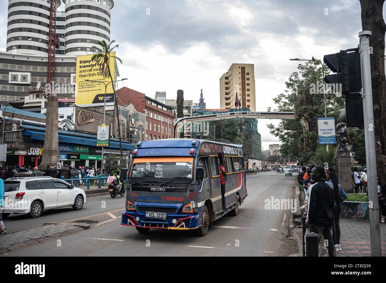 Nairobi, Kenya. 19th Nov, 2023. A minibus, known as a 'matatu' to locals, is seen in a street in Nairobi, the capital of Kenya, Nov. 19, 2023. Credit: Wang Guansen/Xinhua/Alamy Live News Stock Photo