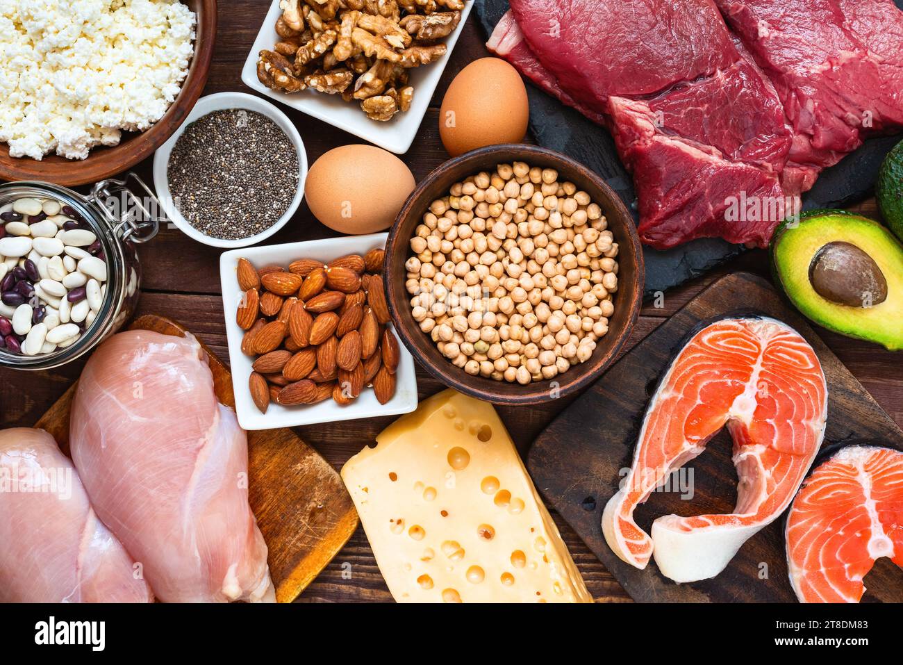 High protein food. Fish, meat, poultry, nuts, cheese, eggs, seeds and