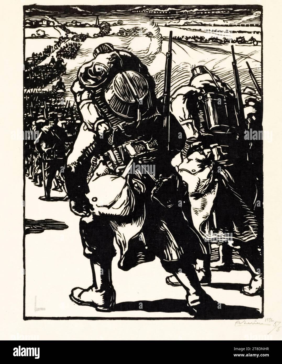 Auguste-Louis Lepère, Le Concentration (The Concentration of Troops), woodcut print, 1914 Stock Photo
