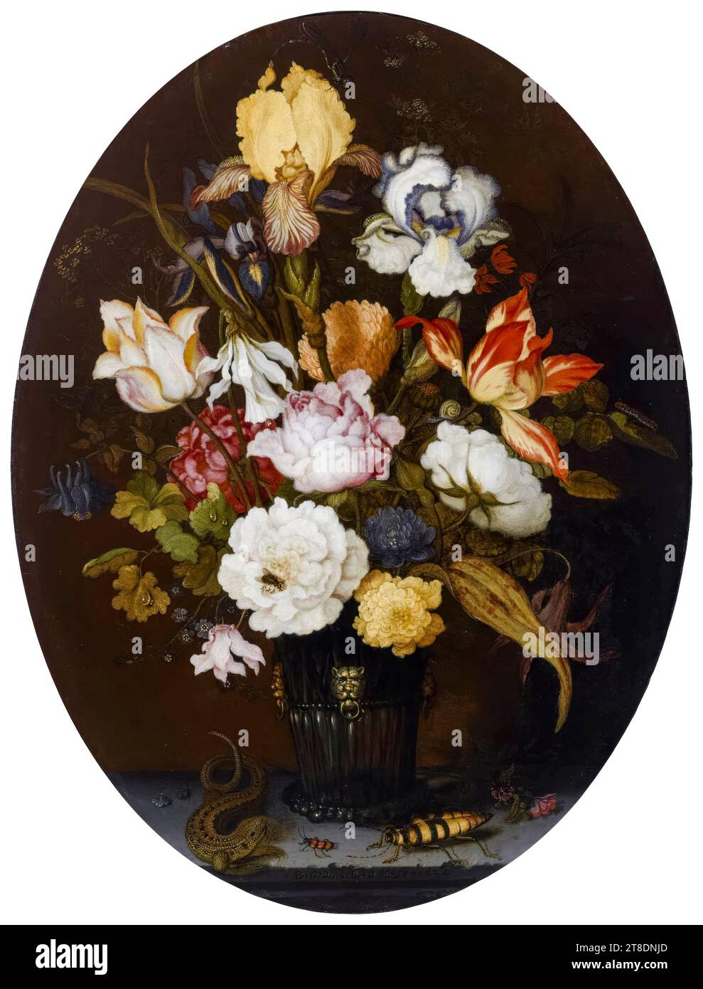 Balthasar van der Ast, Still Life of Flowers in a Glass Vase, painting in oil on copper, 1624 Stock Photo