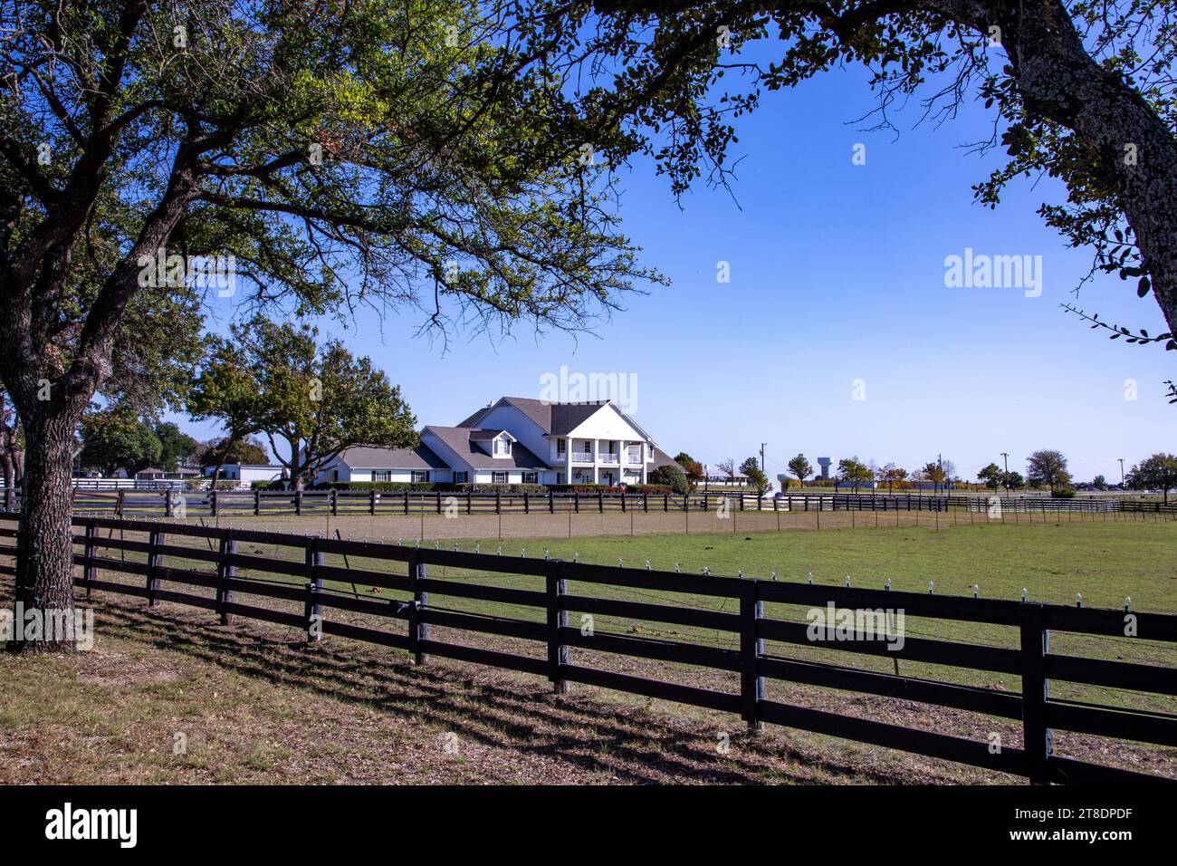 Front view of Southfork Ranch, the ranch of the tv film Dallas Stock