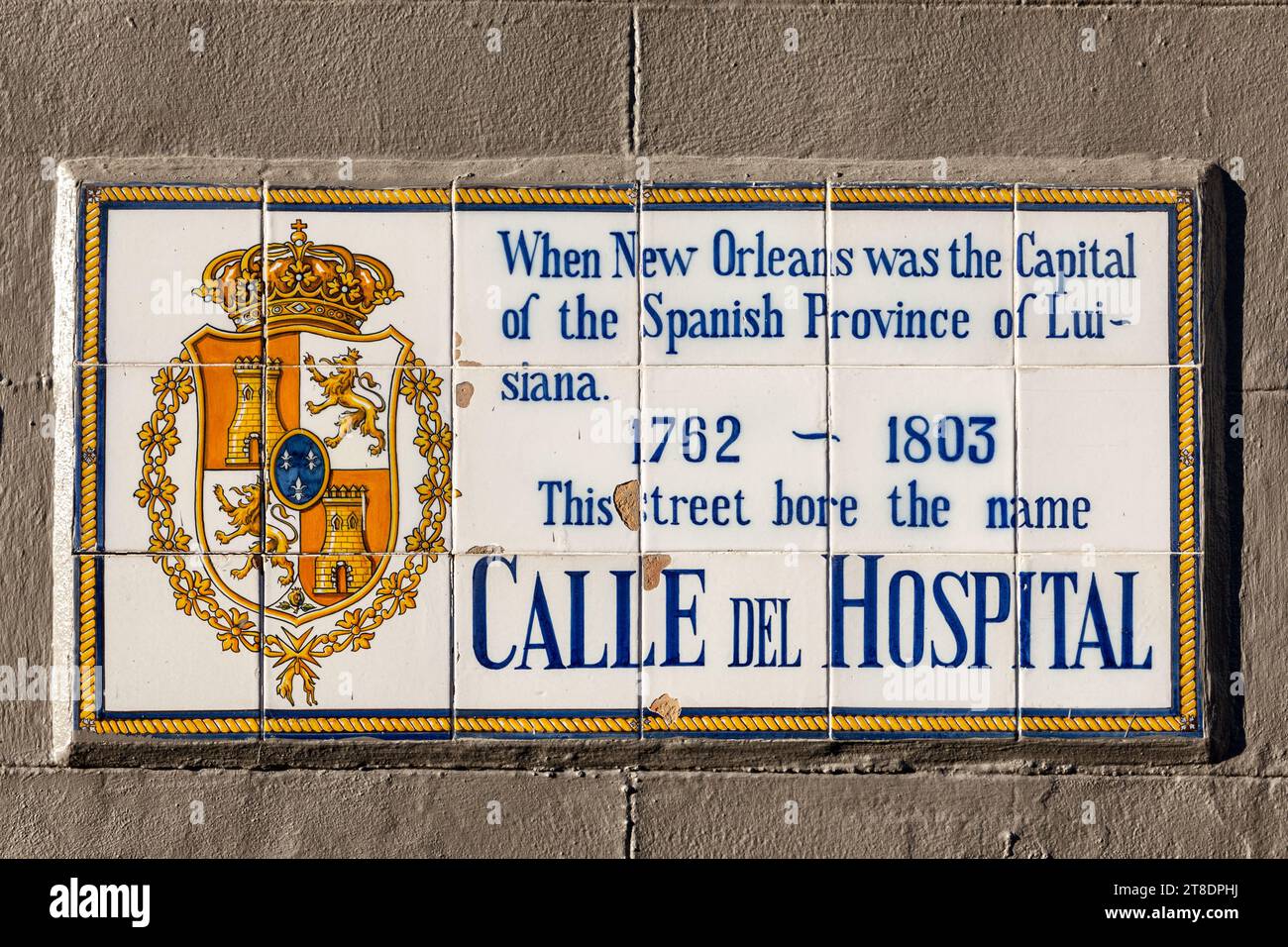 old street name Calle del hospital on tiles in the French quarter 
