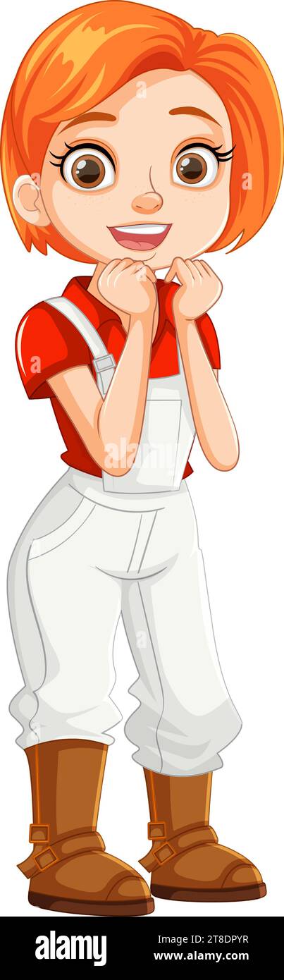 A beautiful woman farmer standing and smiling in orange overalls Stock ...