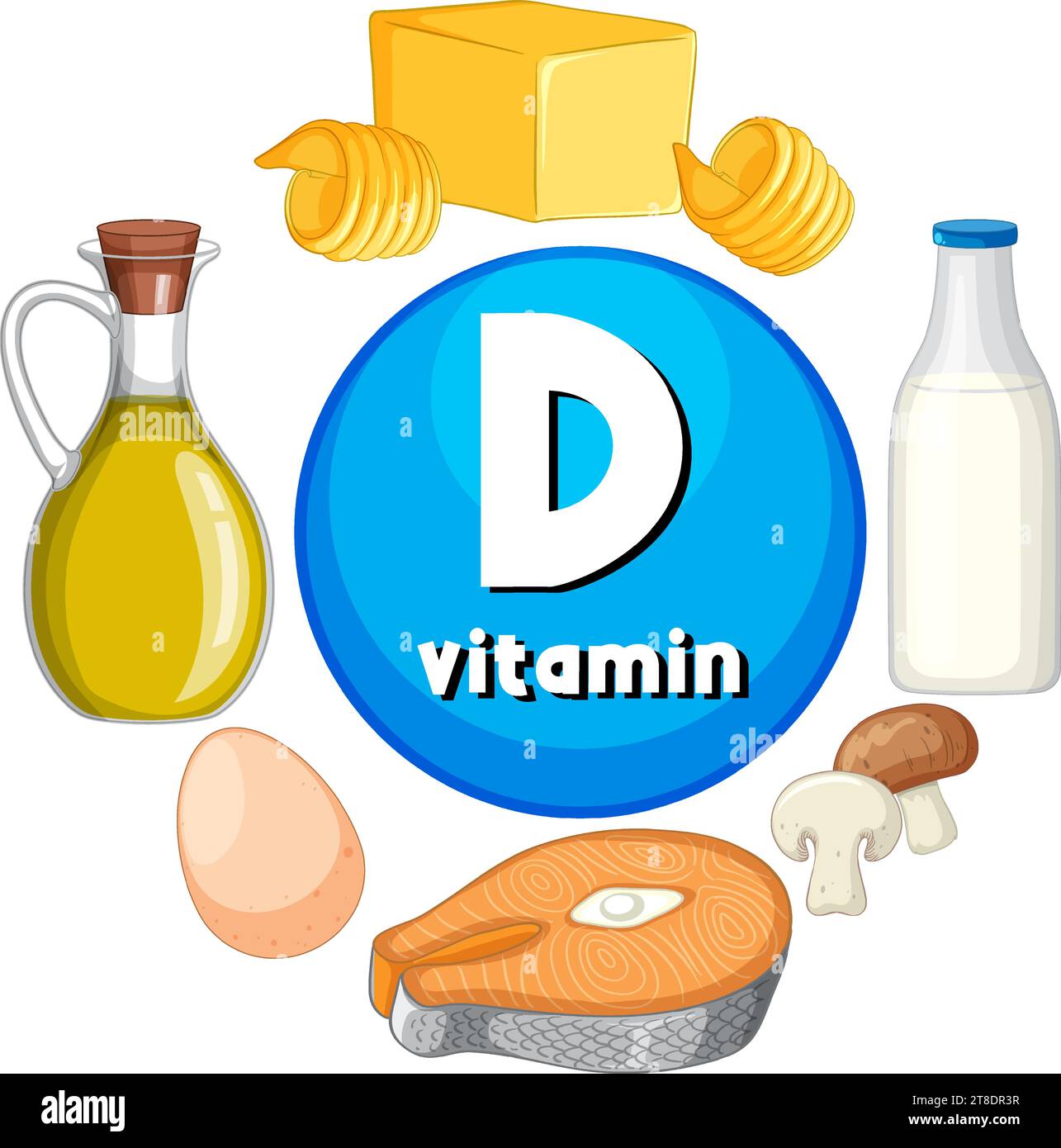 Learn about Vitamin D through a group of educational food icons Stock