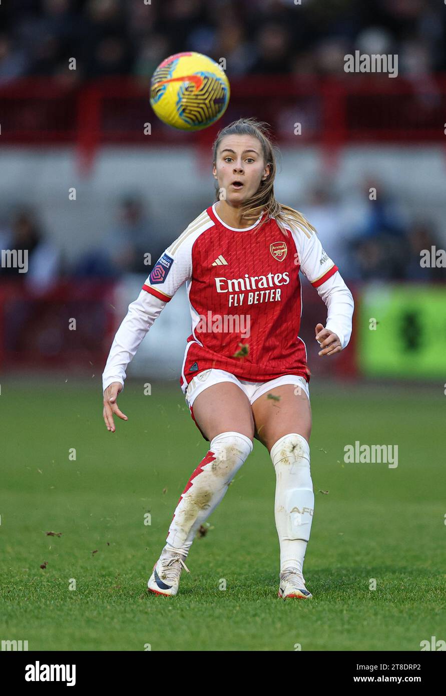 Crawley, UK. 19th Nov, 2023. Victoria Pelova of Arsenal during the Barclays Women's Super League match between Brighton & Hove Albion and Arsenal at the Broadfield Stadium in Crawley. Credit: James Boardman/Alamy Live News Stock Photo