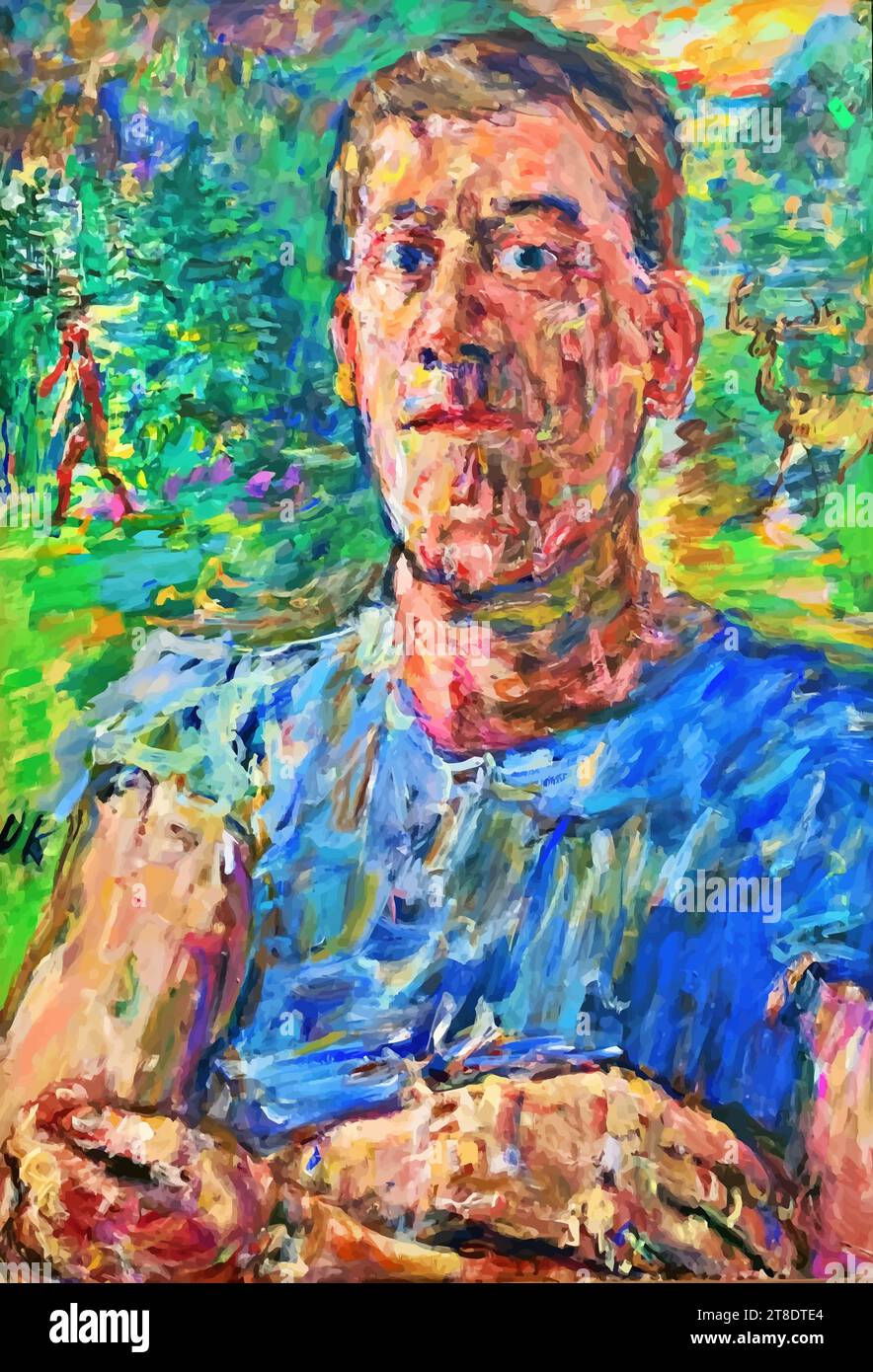 'Self-portrait of a 'Degenerate Artist, 1948 (oil on canvas) by Artist Kokoschka, Oskar (1886-1980) / Austrian.' Stock Vector