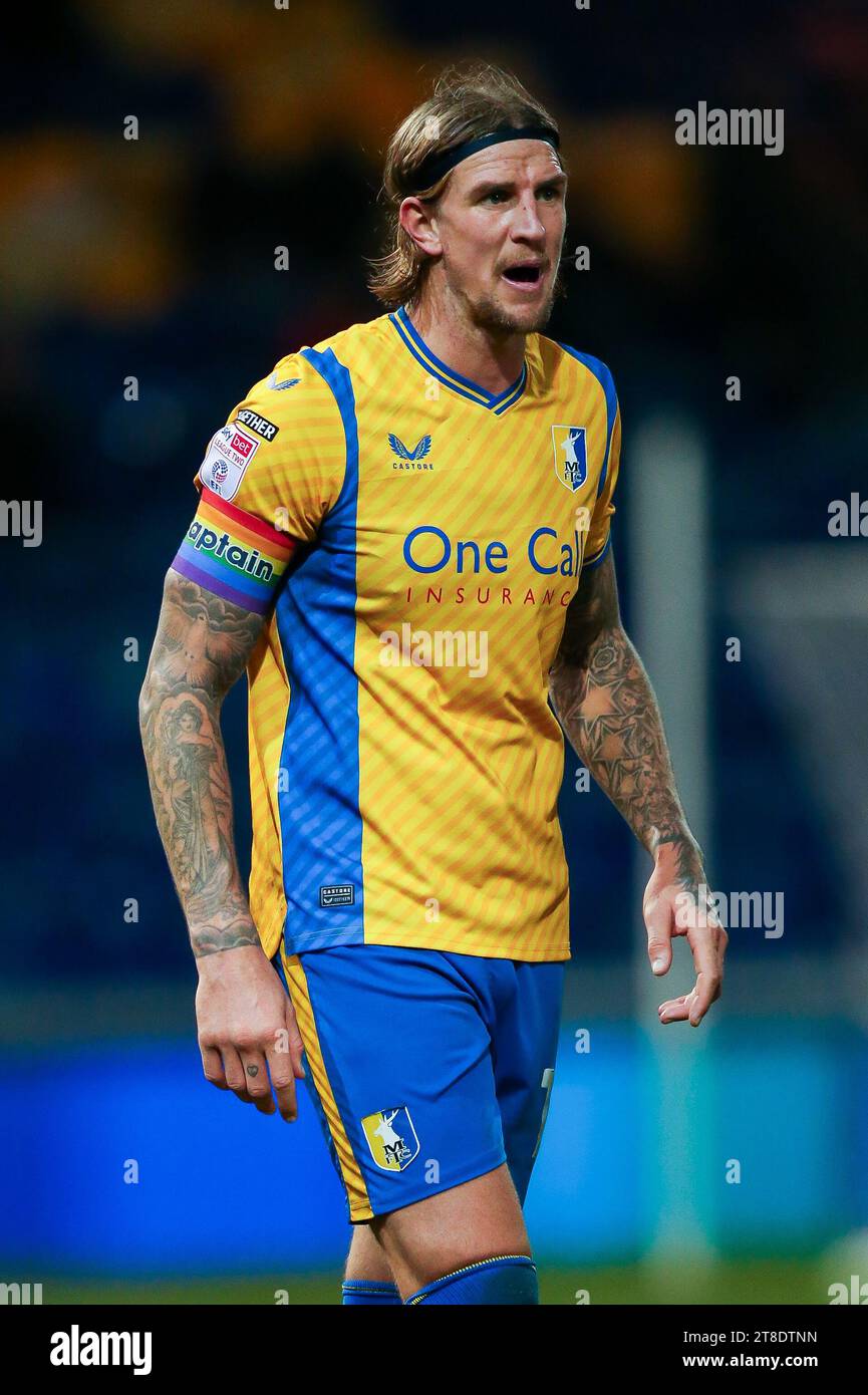 Mansfield Town's Aden Flint during the Sky Bet League Two match at the