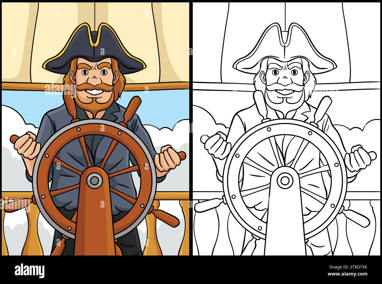 Pirate at the Helm Coloring Page Illustration Stock Vector Image & Art ...