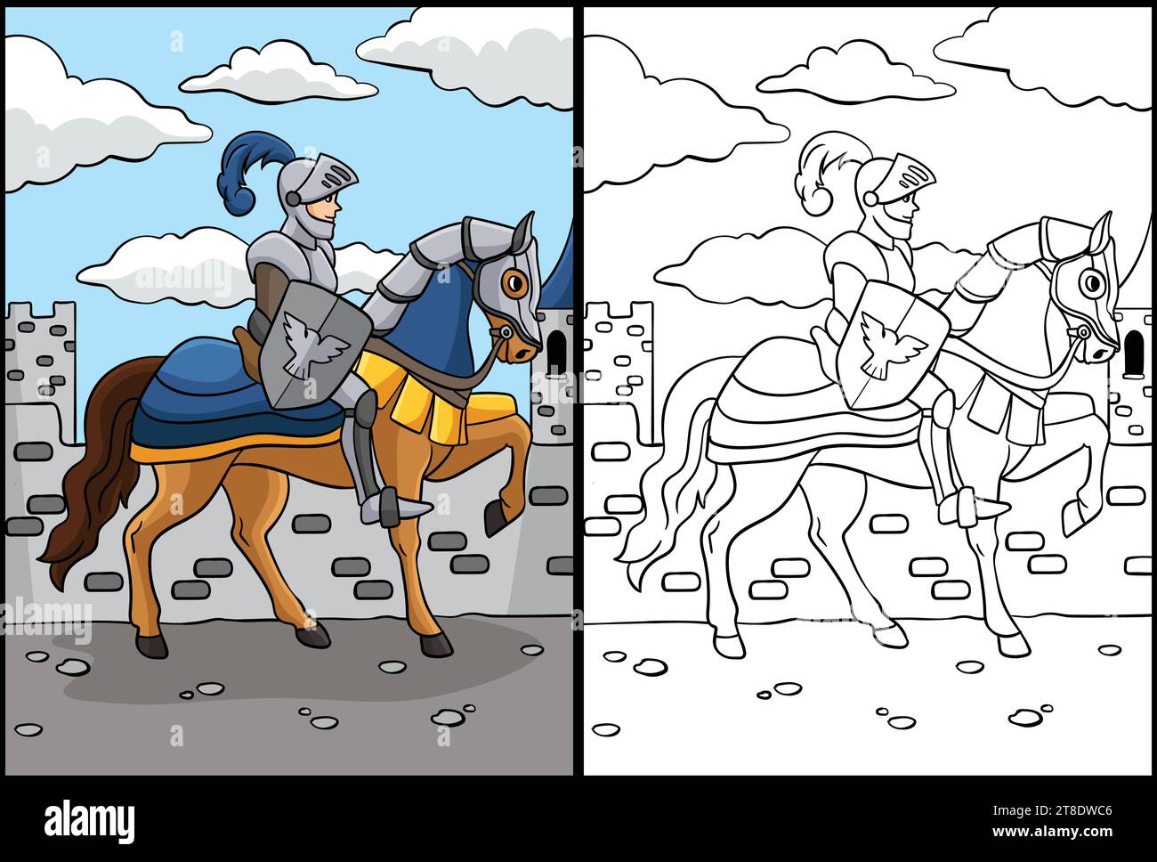 Knight on a Horse Coloring Page Illustration Stock Vector Image & Art ...
