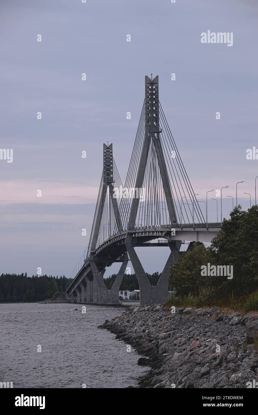 Cable-stayed bridge across the Baltic sea Stock Photo