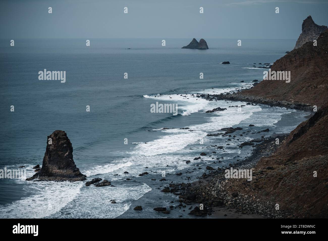 Playa de Benijo on a dark winters day. Black sand beach Stock Photo