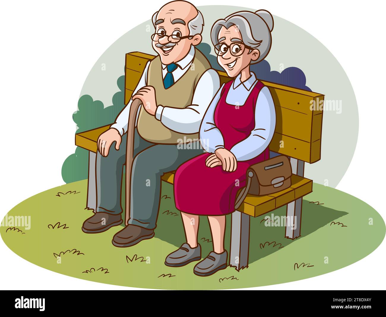 old couple sitting on bench vector illustration Stock Vector