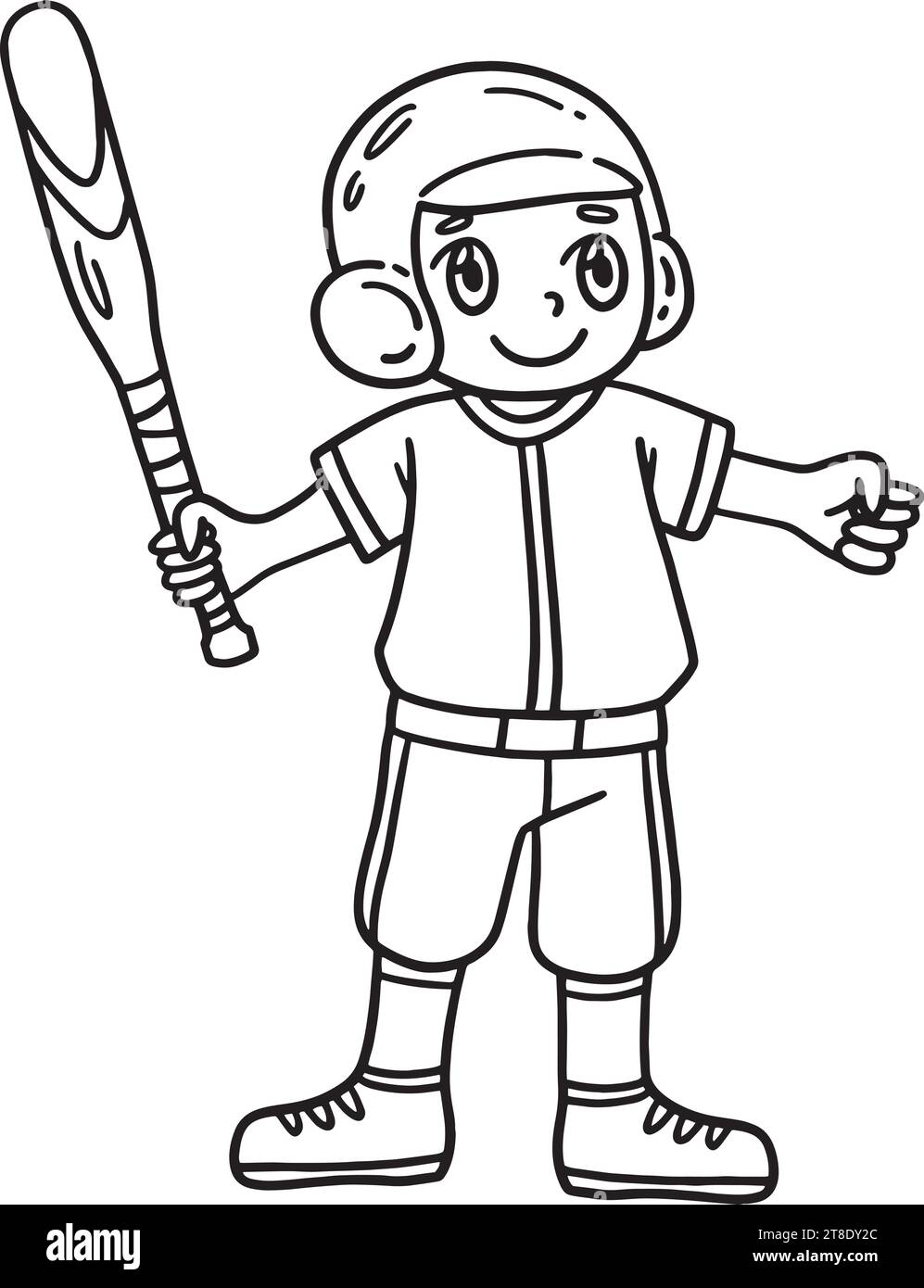 Boy Holding a Baseball Bat Isolated Coloring Page Stock Vector Image