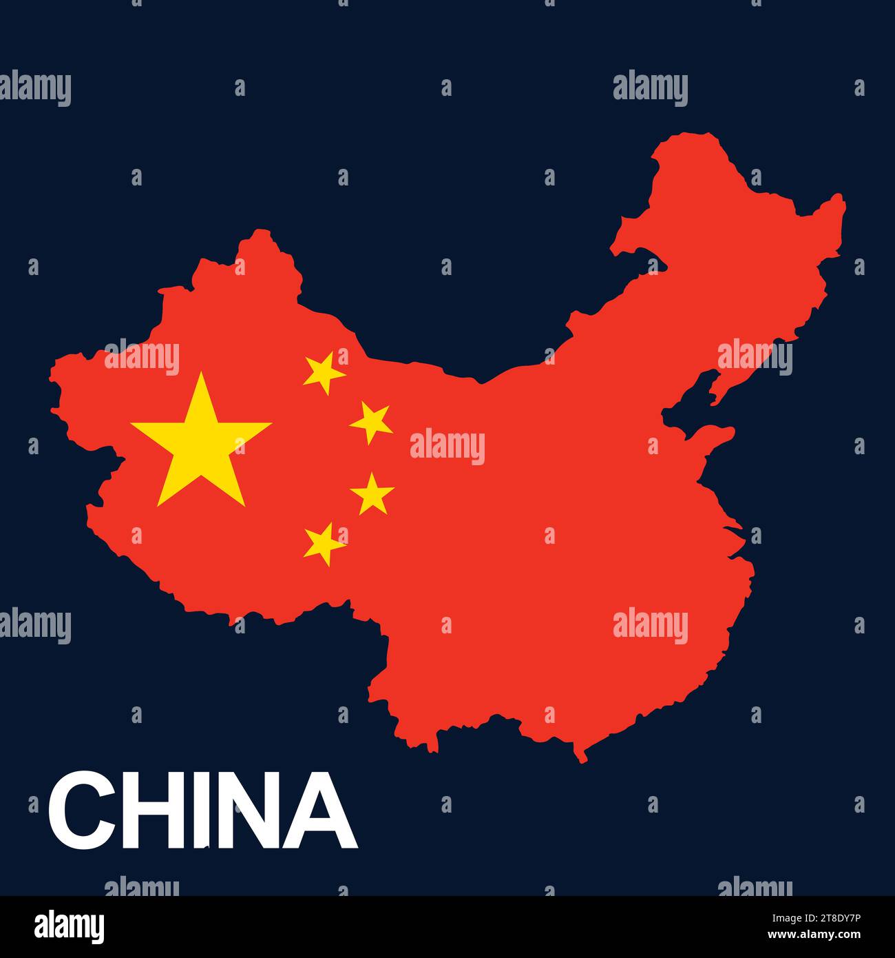Vector map of China with flag. Isolated, white background Stock Vector