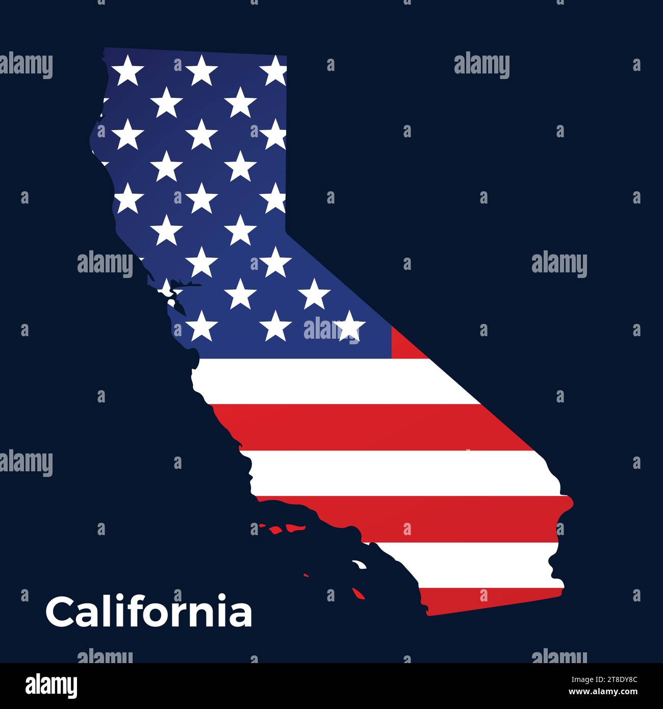 Map of the State of California and American flag illustration Stock Vector