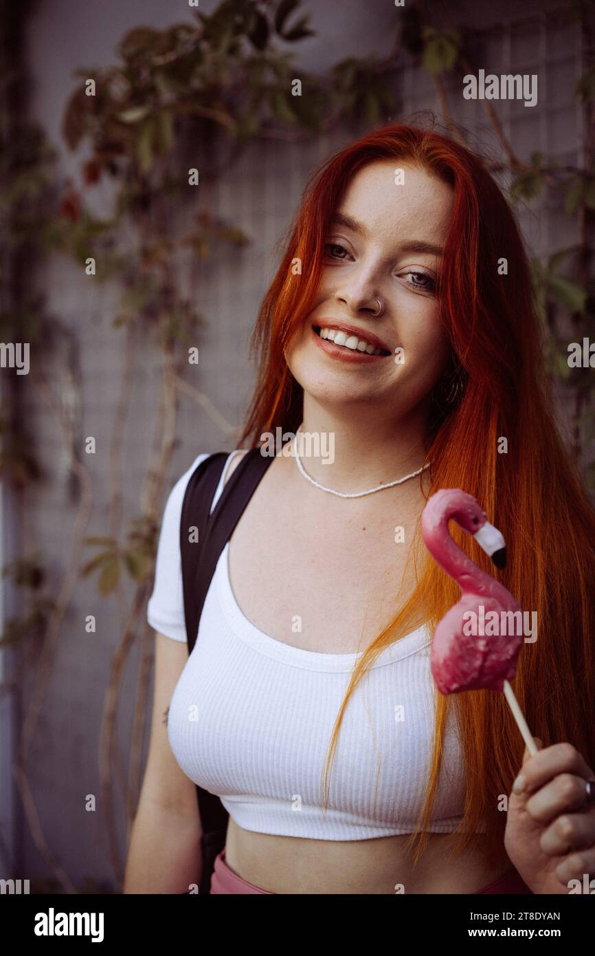 Redhead charming young smiling woman. Stock Photo