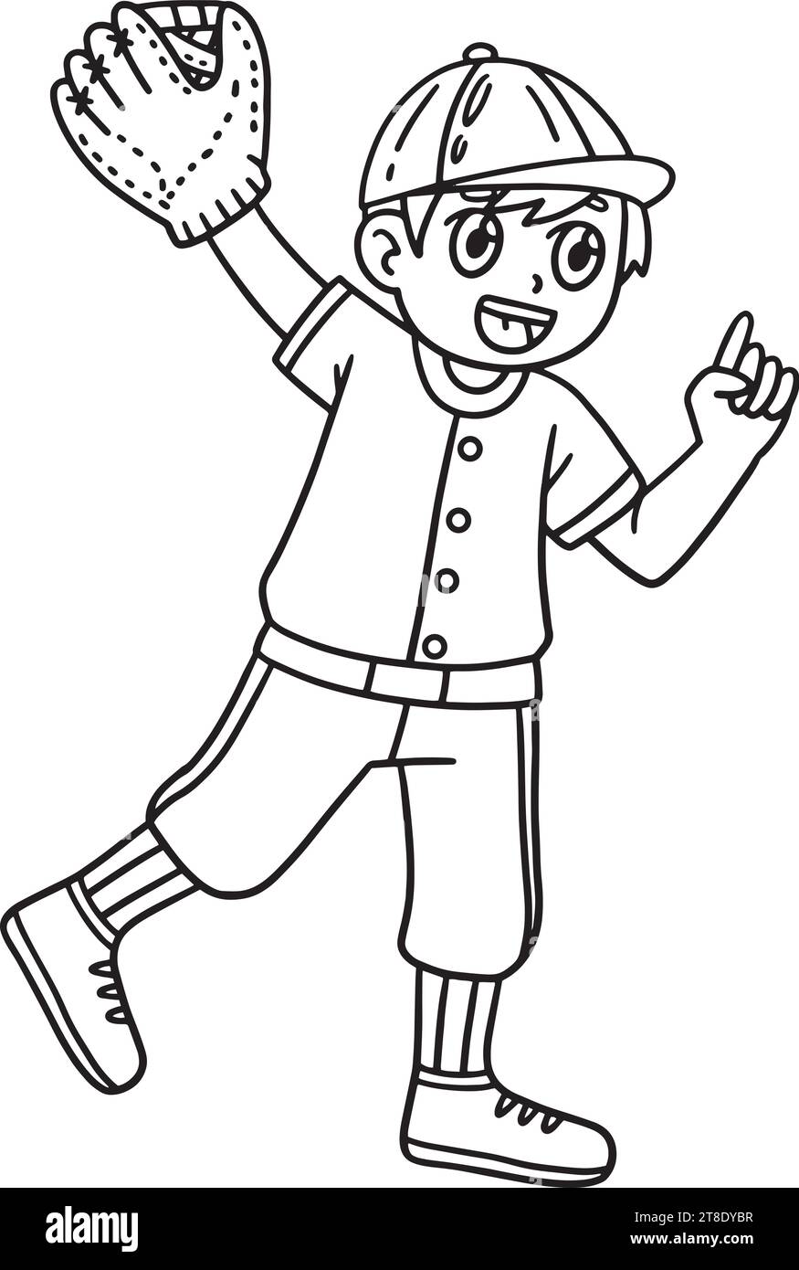 Baseball Boy Pitcher Waving Isolated Coloring Page Stock Vector Image ...