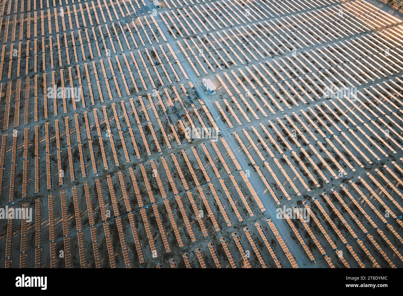 Large industrial solar panel array in the California desert. Stock Photo