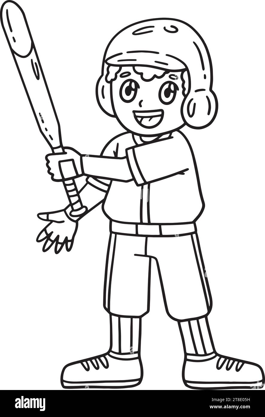 Boy Holding a Baseball Bat Isolated Coloring Page Stock Vector Image