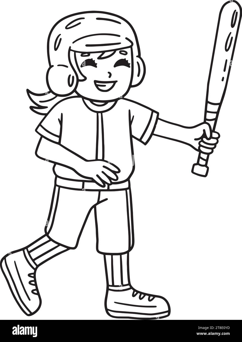 Girl Holding a Baseball Bat Isolated Coloring Page Stock Vector Image
