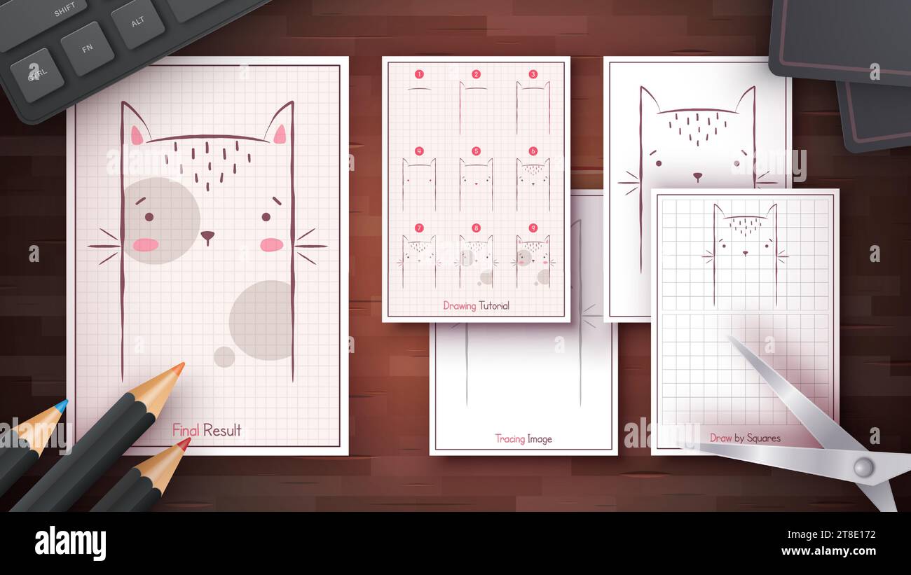 How To Draw A Cat Step By Step Drawing Tutorial Draw Guide Simple Instruction Coloring Page How To Draw A Cat Step By Step Drawing Tutorial Draw Guide Simple Instruction Coloring Page