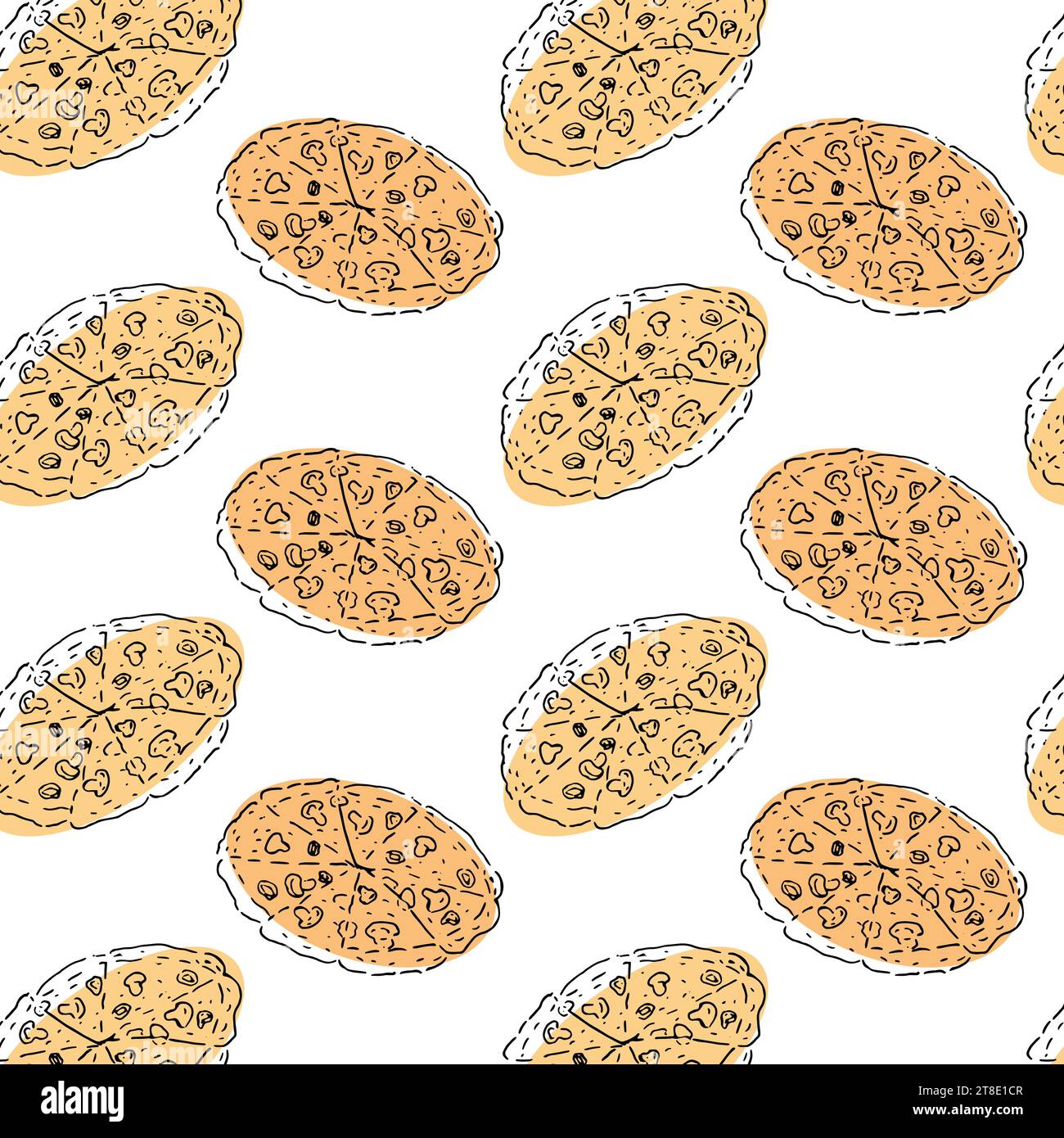 doodle sketch pizza seamless pattern, background Stock Vector