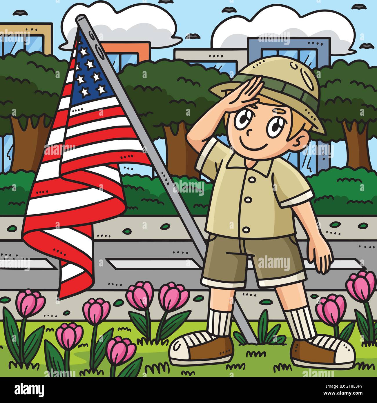 Memorial Day Child Saluting Colored Cartoon Stock Vector Image & Art ...