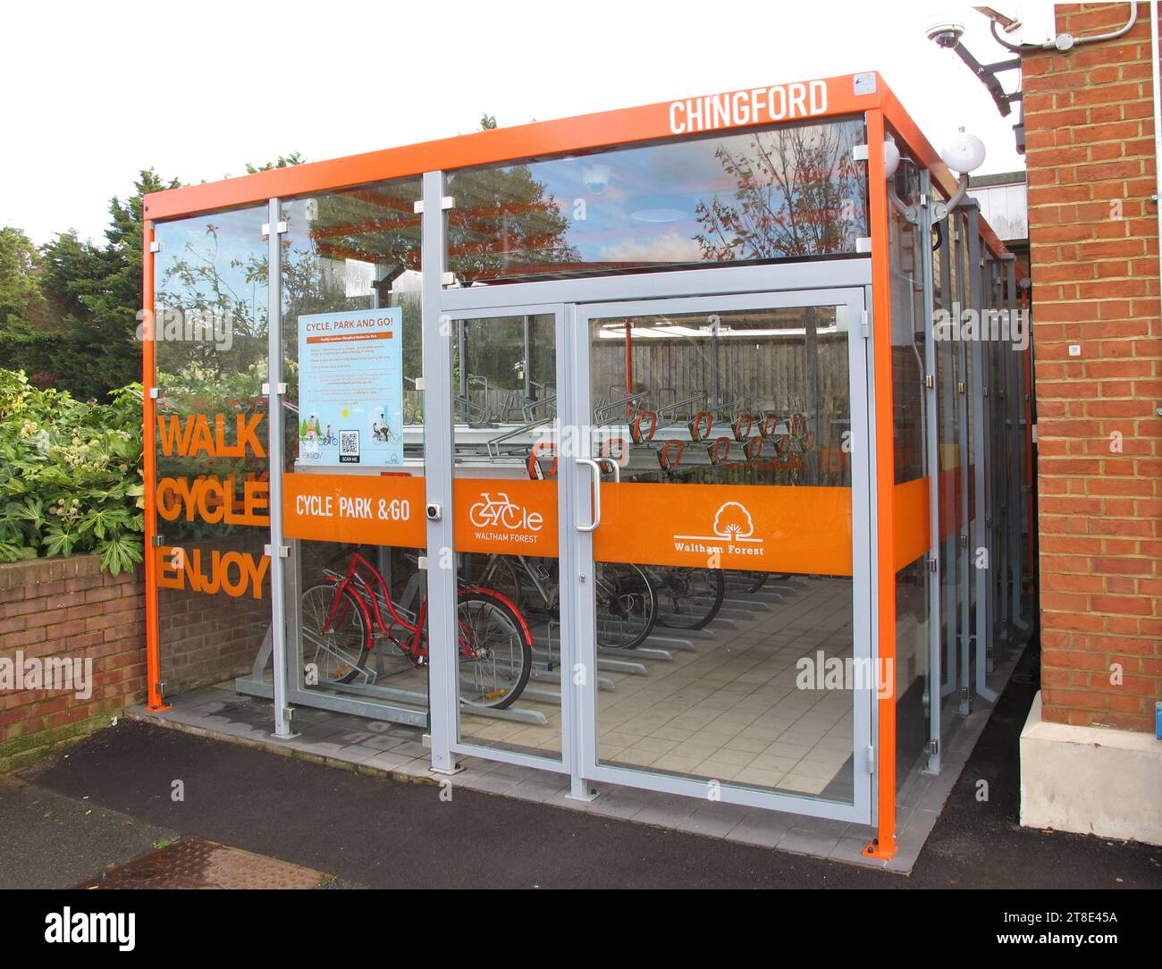 Cycle Hub at Chingford rail station, London, UK. Provides safe, secure bike storage for local residents. Stock Photo