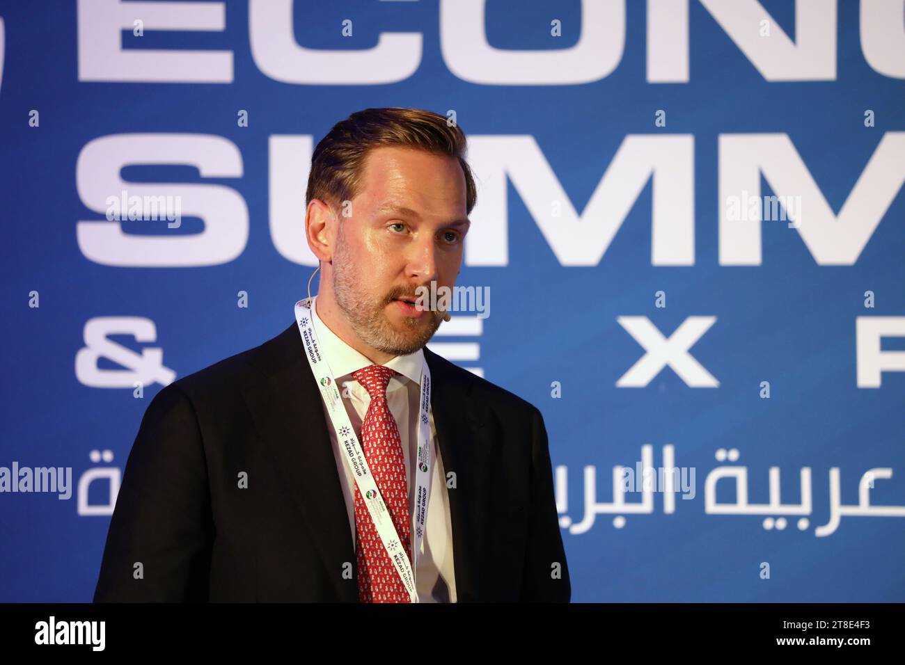 London, UK. 20 Nov 2023. Oliver Christian, UK Trade Commissioner for the Middle East, speaks at the Arab-British Economic Summit. Credit: Dominic Dudley/Alamy Live News Stock Photo