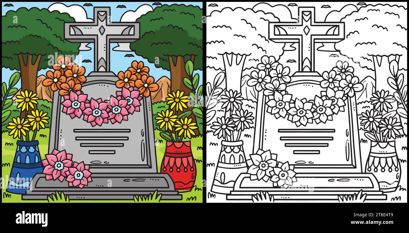 Memorial Day Tombstone with Flower Illustration Stock Vector Image ...