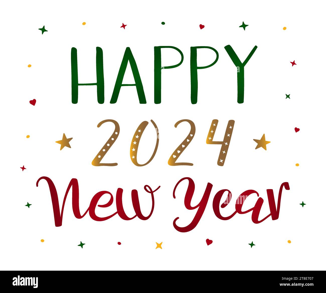 Happy New Year 2025 handwritten modern brush calligraphy. Red, green, golden calligraphic vector