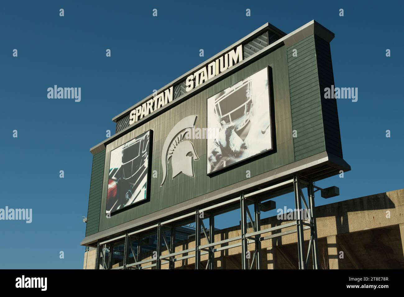 Spartan Stadium sign on the campus of Michigan State University, East Lansing Michigan USA Stock Photo