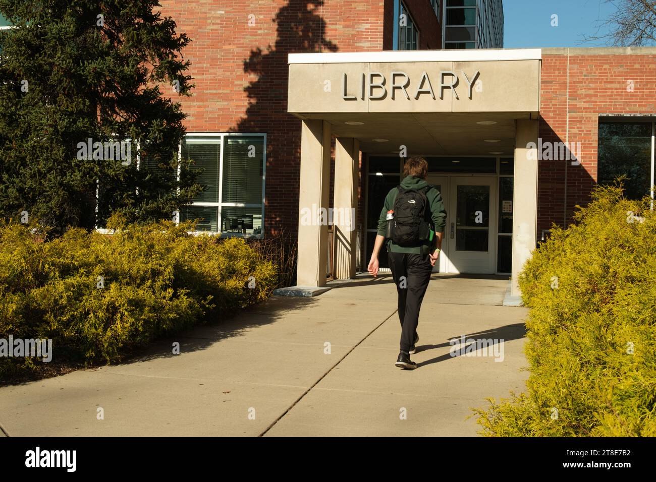 An entrance to the Main Library, on the campus of Michigan State