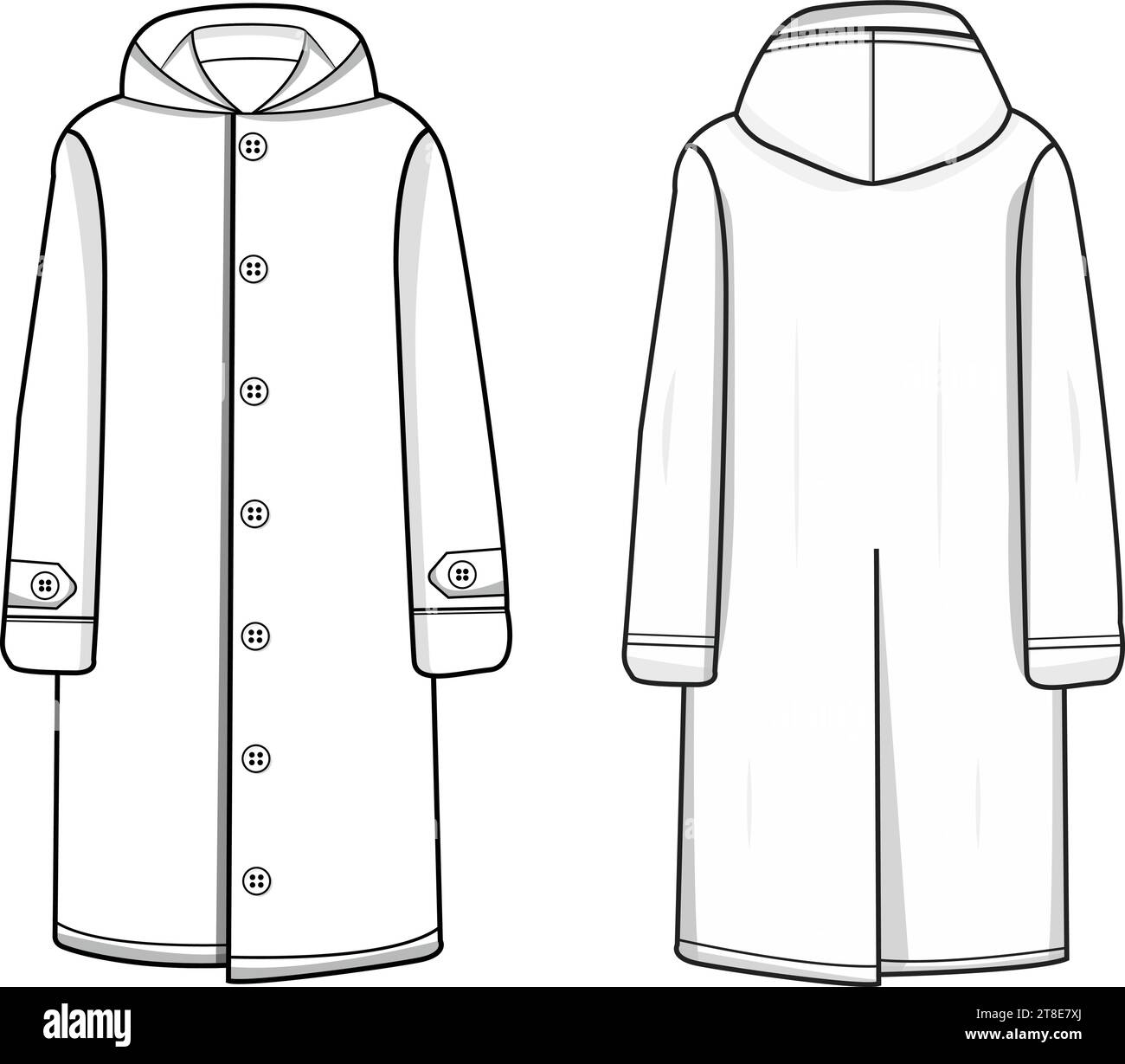 Slicker coat Sou'wester technical fashion illustration vector mockup