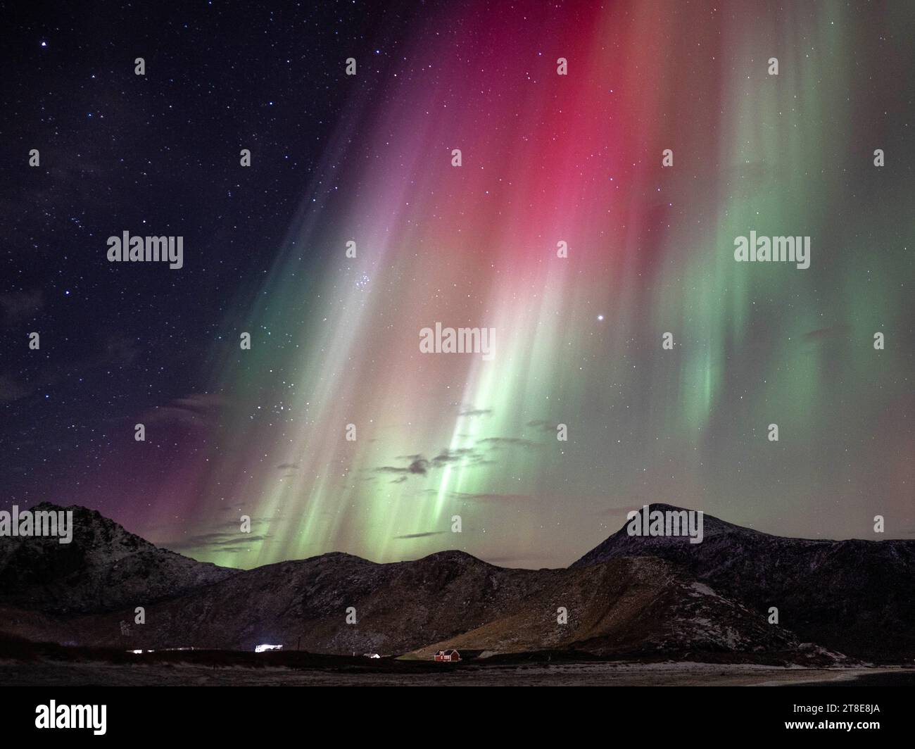 Rays of intense Northern Lights in Lofoten, Norway Stock Photo - Alamy