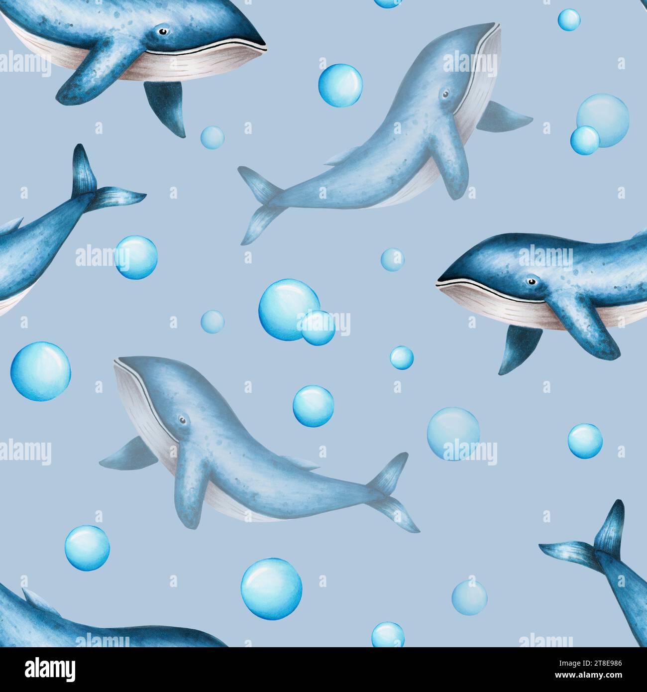 Watercolor seamless pattern with blue whales isolated on white ...