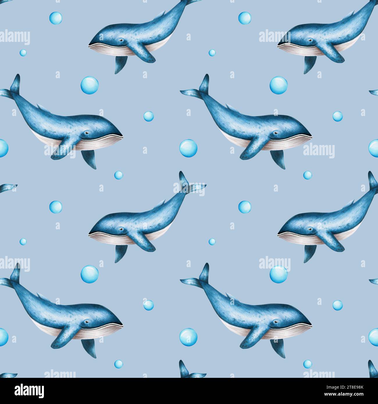 Watercolor seamless pattern with blue whales isolated on white ...