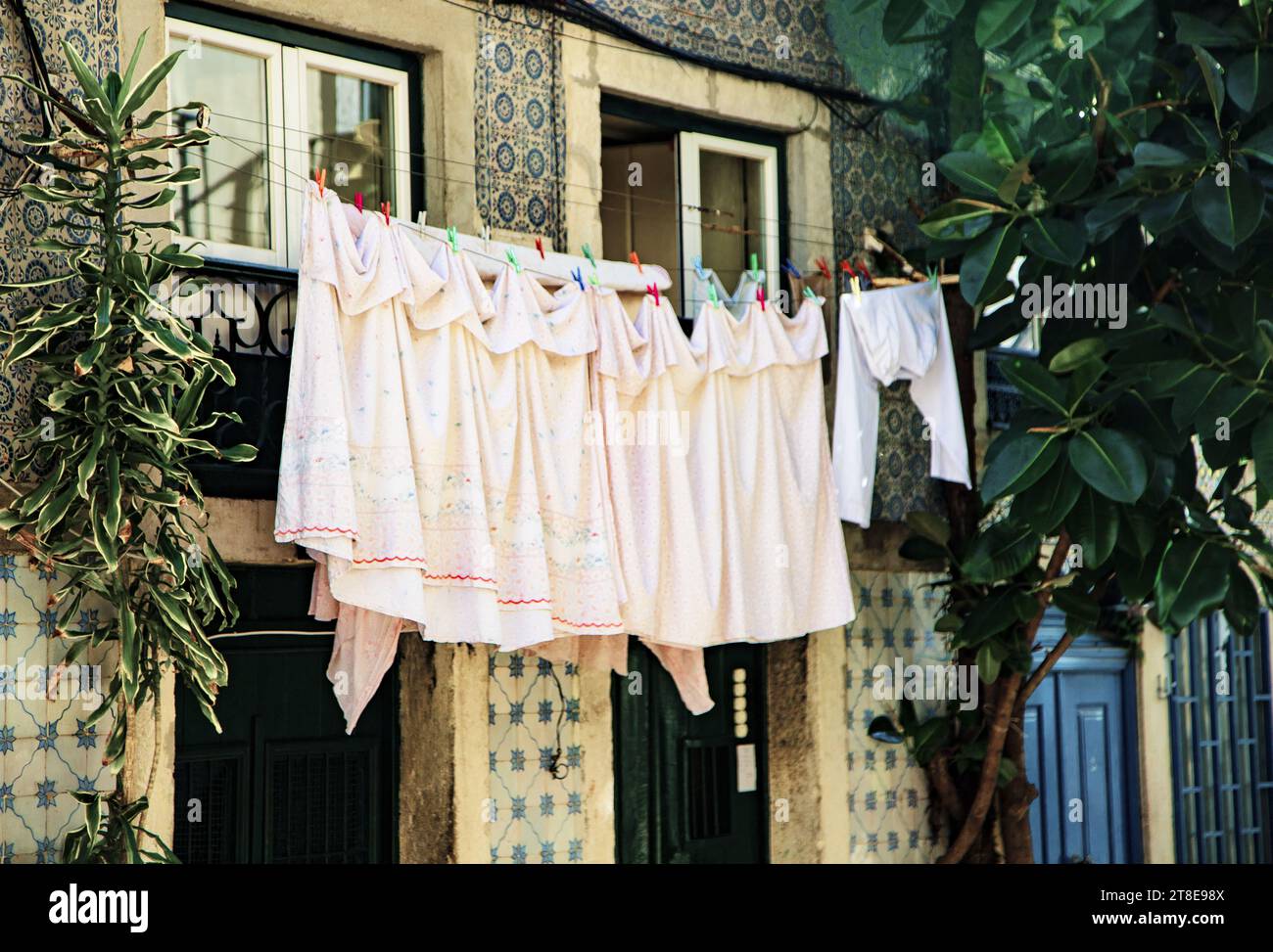 hanging laundry hanging on a clothesline Stock Photo Alamy