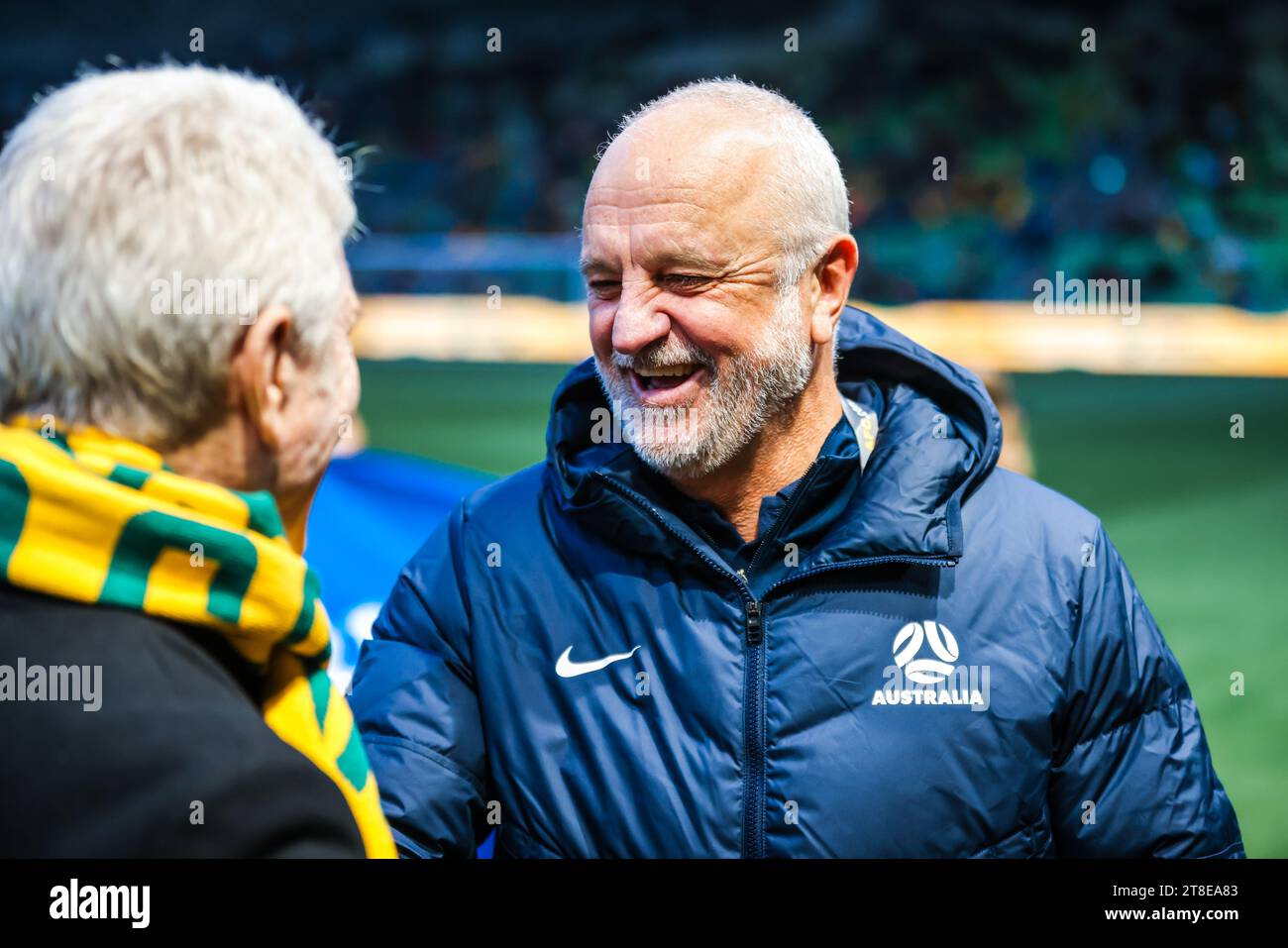 MELBOURNE, AUSTRALIA - NOVEMBER 16: Graham Arnold, head coach of Australia and ex Socceroo from 1974 before the 2026 FIFA World Cup Qualifier match be Stock Photo