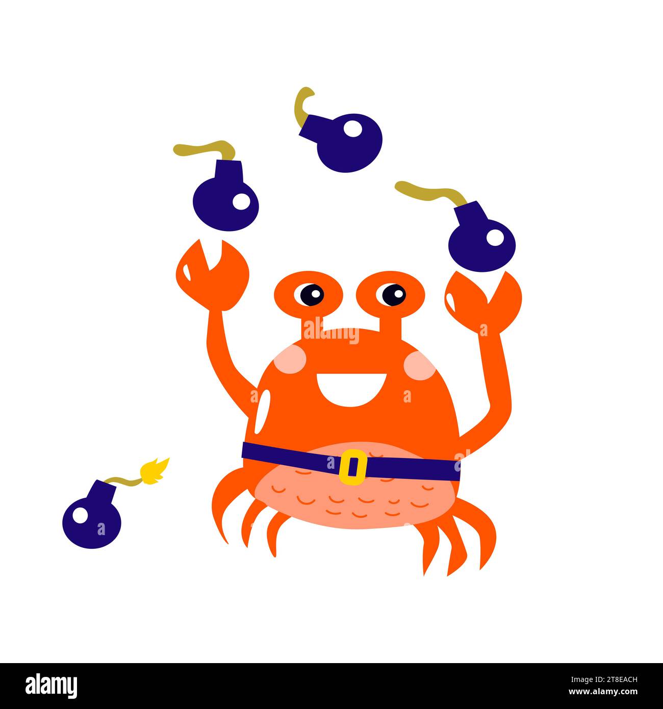 sea animal crab pirate cartoon character with bomb Stock Vector