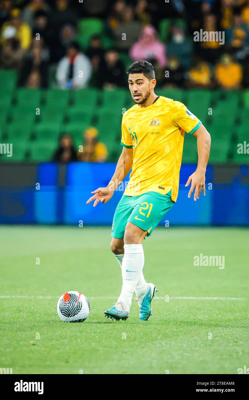 MELBOURNE, AUSTRALIA - NOVEMBER 16: Massimo Luongo of Australia during the 2026 FIFA World Cup Qualifier match between Australia Socceroos and Banglad Stock Photo
