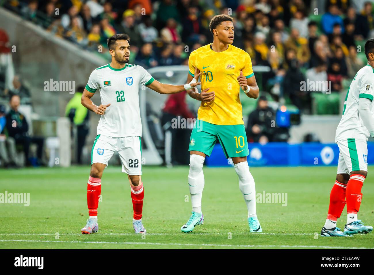 MELBOURNE, AUSTRALIA - NOVEMBER 16: Kusini Yengi of Australia during the 2026 FIFA World Cup Qualifier match between Australia Socceroos and Banglades Stock Photo