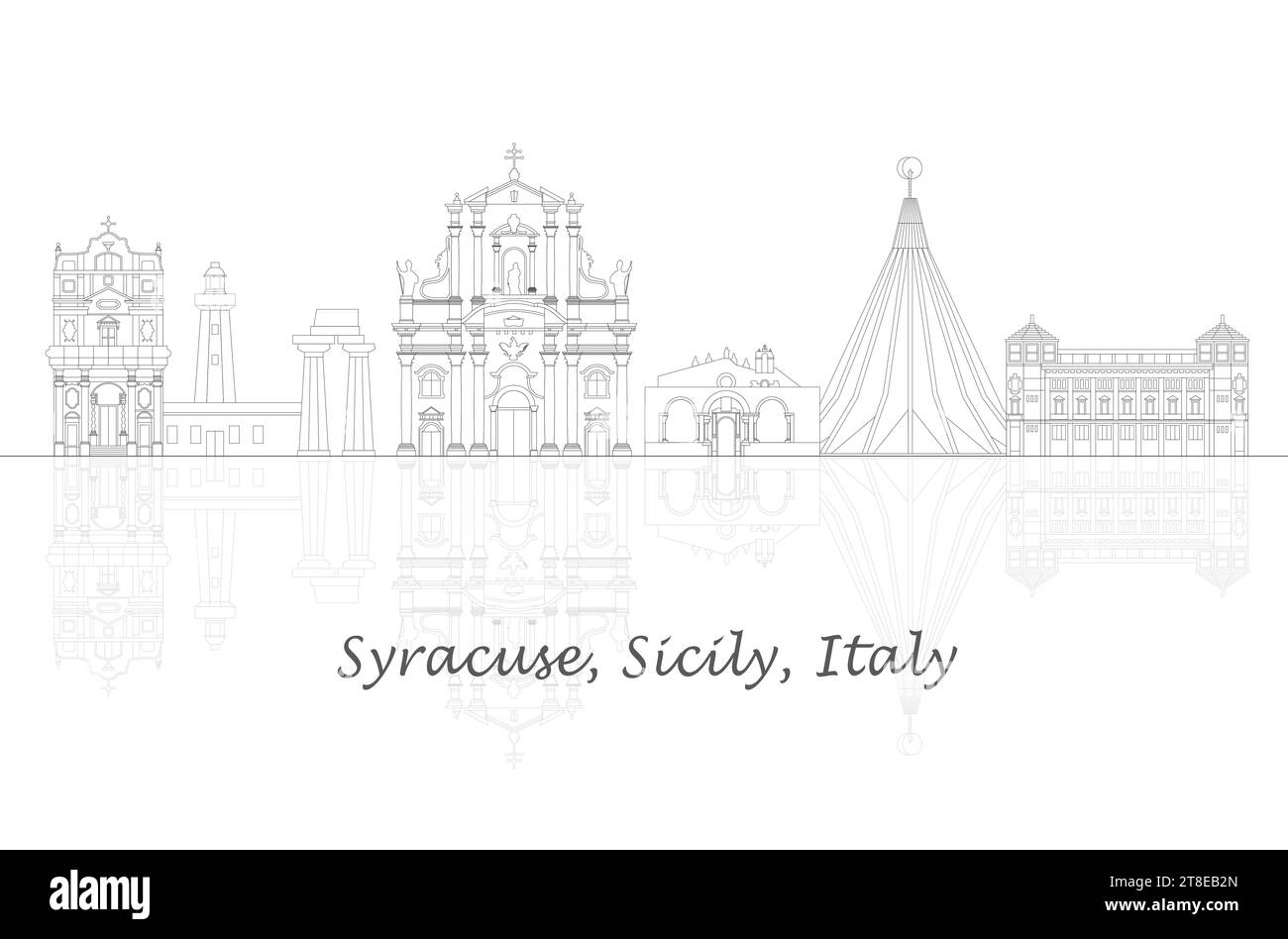 Outline Skyline panorama of City of Syracuse, Sicily, Italy - vector illustration Stock Vector