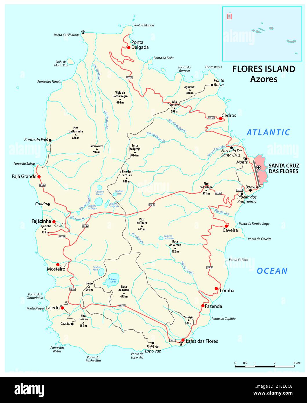 Roadap of the Portuguese Azores island of Flores Stock Photo