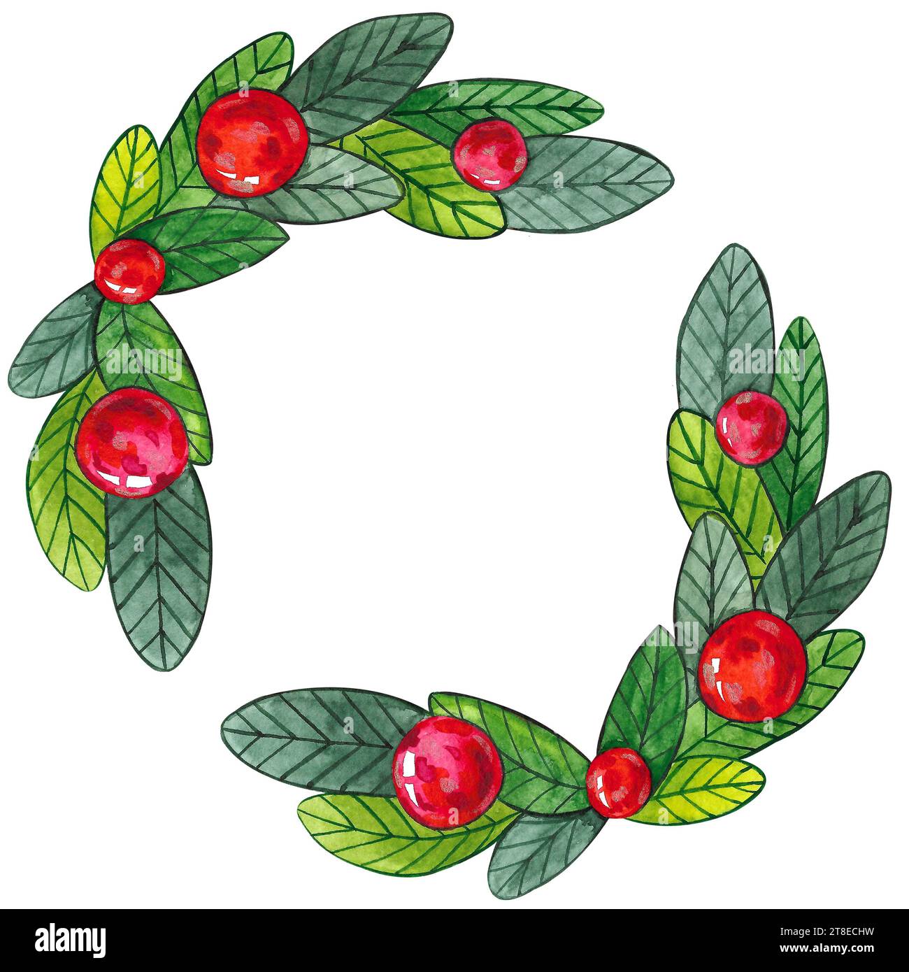 Watercolor Christmas wreath with fir branches and place for text ...